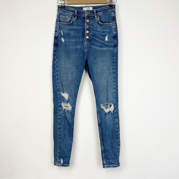 FREE PEOPLE Sabrina Super Skinny Button-fly Jeans in Mid Indigo Size 28 - Picture 2 of 5
